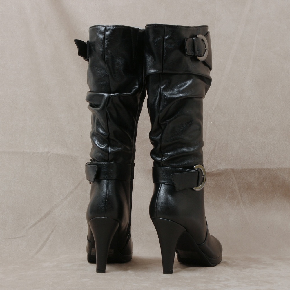 Black Slouchy High Heel Knee high boot Lotus28 - Picture 5 of 5